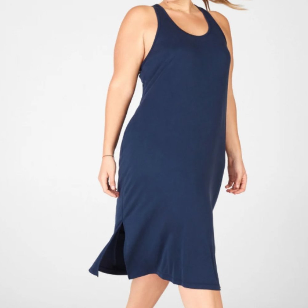 Fabletics Cacey Racerback Dress Size 2X Stretchy Blue Soft Modal Blend Midi NWT